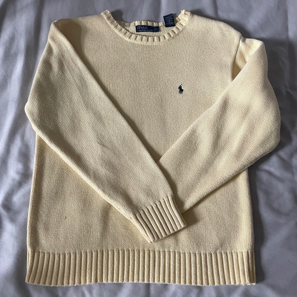 Ralph Lauren Cotton Crew Neck Sweater, Yellow size Large, like new Unisex
